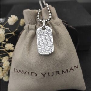 David Yurman Pavé Crystal Silver Dog Tag Necklace - Women's Silver Pendant